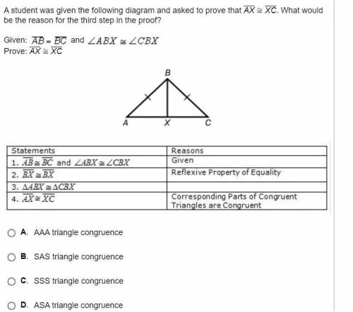A student was given the following diagram and asked to prove that AX = XC. What would be the reason