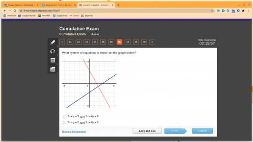 PLEASE HELP! I WILL GIVE BRAINLIEST: What system of equations is shown on the graph below? On a coo