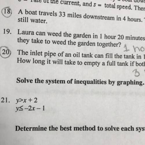 Solve the system of inequalities by graphing.
y>x + 2
y less than or equal to-2x – 1