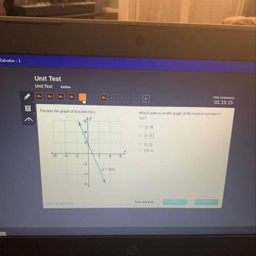 HIME REMAINING

01:16:21
Review the graph of function h(x).
Which point is on the graph of the inv