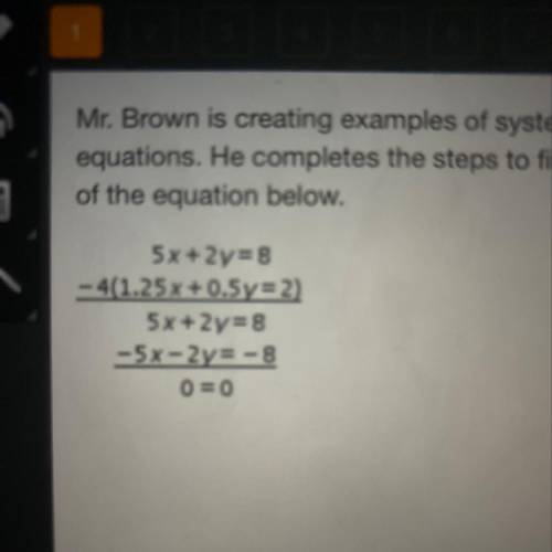 Mr.Brown is creating examples of systems of equations. He completes the steps to find the solution