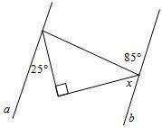 In the figure, find the value of x that makes a ∥ b. A. 50° B. 65° C. 75° D. 95°