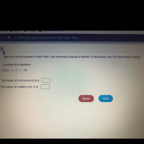 Type the correct answer in each box. Use numerals instead of words. If necessary, use / for the fra