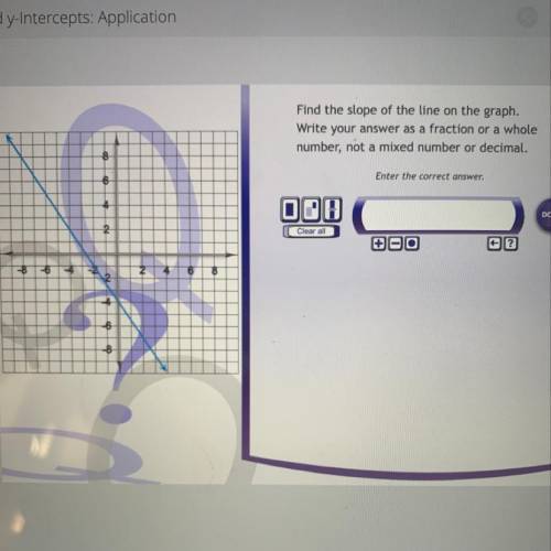 HELPPP

Find the slope of the line on the graph.
Write your answer as a fraction or a whole
number