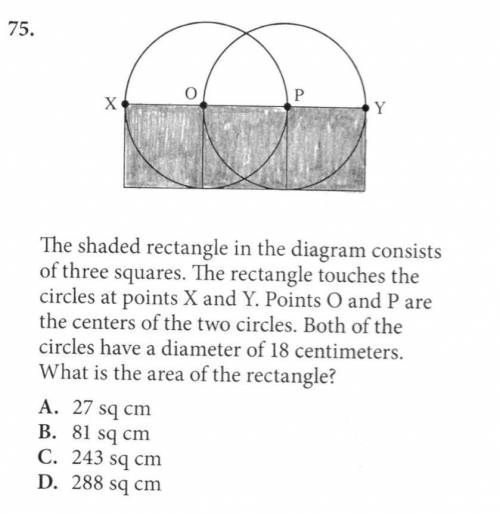 The shaded rectangle in the diagram consists ofthree squares. (Picture for full question)