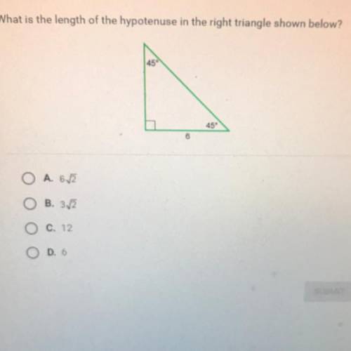 What is the length of the hypotenuse in the right triangle shown below?