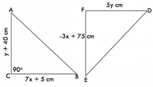 I need Help!!! Will give Brainliest ABC≅DEF Find the following: 1. x = 2. CB = 3. FE = 4. y = 5. ED