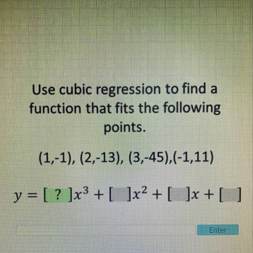 Use cubic regression to find a function that fits the following points.