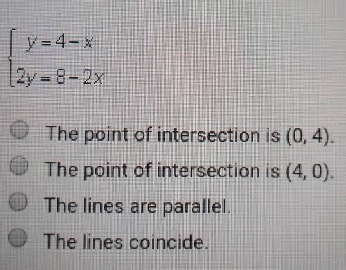 Which answer describes the graph of the system of equations?