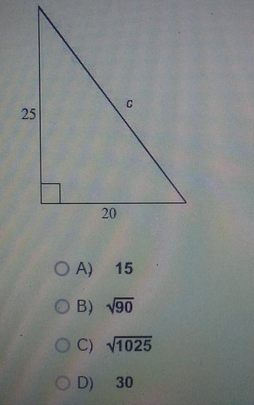 In the diagram of the right triangle shown find the value of c.