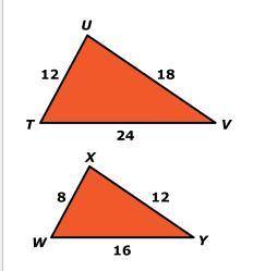 Based on the similar triangles shown below, Theodore claims that ∆TUV is transformed to ∆WXY with a