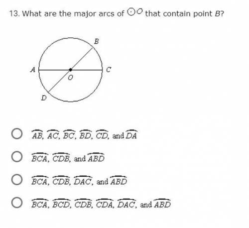 What are the major arcs of o0 that contain point B?