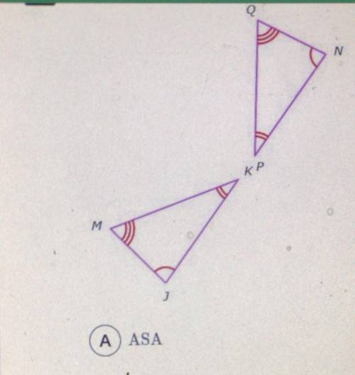 Somebody please help

Which rule explains why theses triangles are congruent? 
A. ASA 
B.SAS 
C.SS