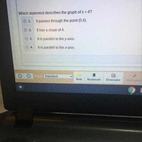 Which statement describes the graph of x = 4