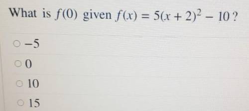 What is f(0) given f(x) = 5(x + 2)2 - 10?