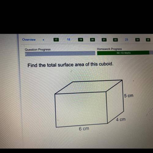 Find the total surface area of this cuboid.
5 cm
4 cm
6 cm