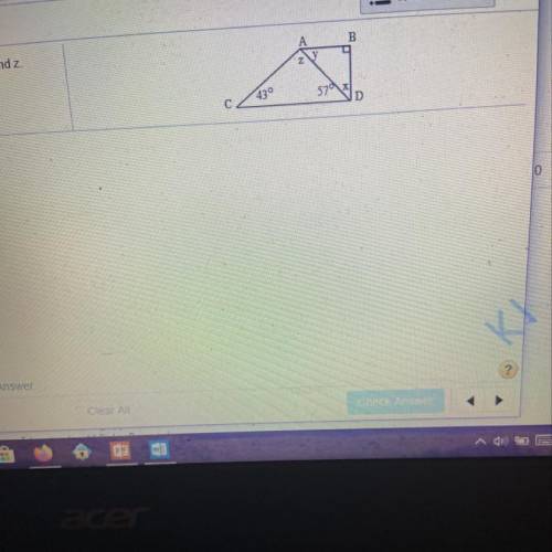 What are the measures of angles x,y & z?