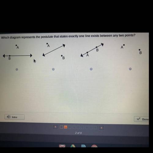 Which diagram represents the postulate that states exactly one line exists between any two points?