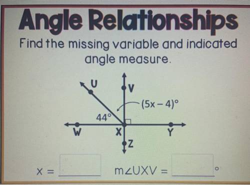 Find the missing variable and indicated angle measure. pls help lol