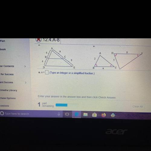 What is the value of x in a & b?