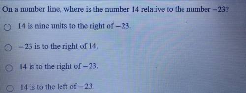 On a number line where is the number 14 relative to the number -23