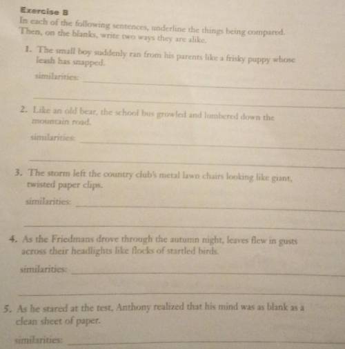 In each of the following sentences, underline the things being compared. Then, on the blanks, write