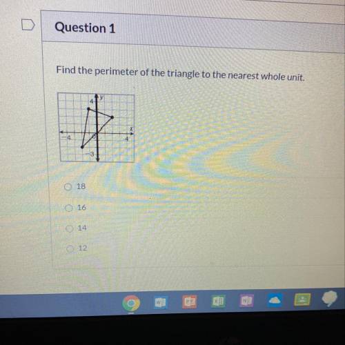 Find the perimeter of the triangle to the nearest whole unit.
18.
16.
14.
12.