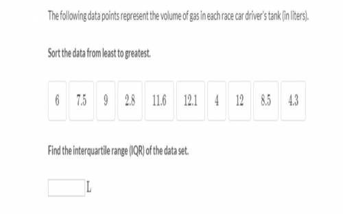 The following data points represent the volume of gas in each race car driver's tank (in liters). F