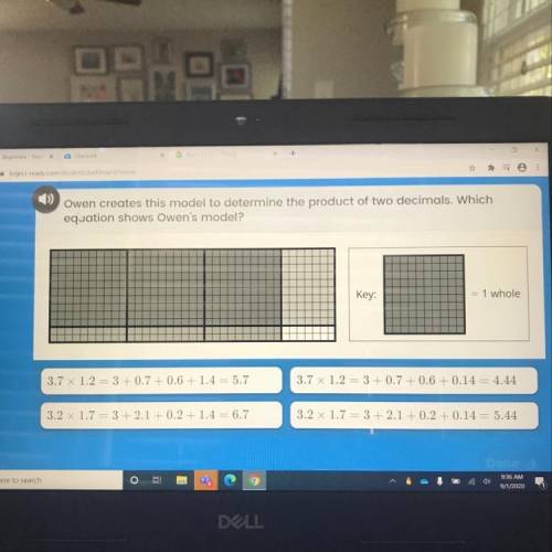 Owen creates this model to determine the product of two decimals. Which

equation shows Owen's mod