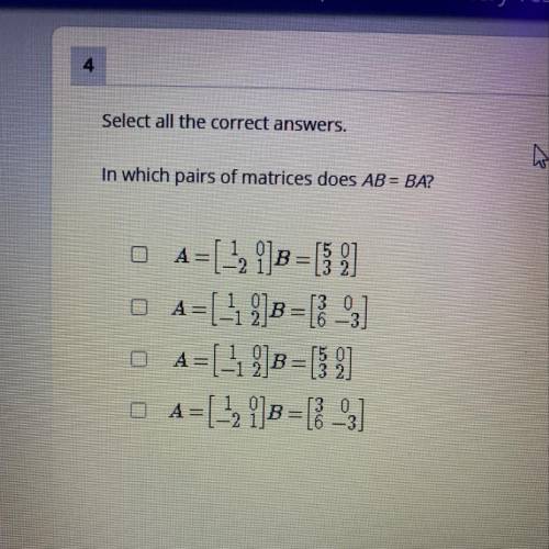 In which pairs of matrices does AB=BA?