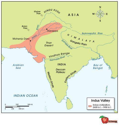 Use the map below to answer the following question: Map image showing the Indus Valley. The Indus R