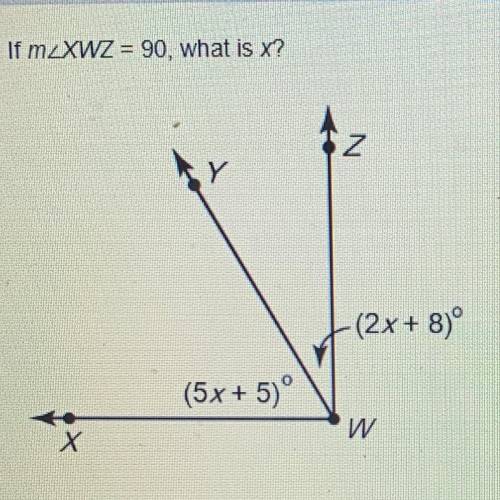 If mXWZ = 90, what is x?