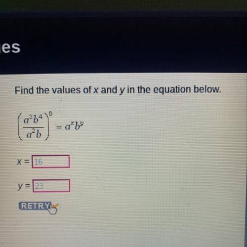 Find the values of x and y in the equation below.