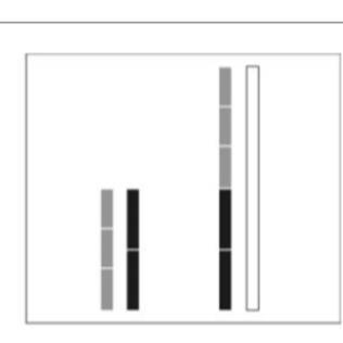 The length of the 2 black rods is equal to that of the 3 grey rods. The length of the white rod is