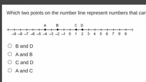 Help and fast i'm on the quiz Which two points on the number line represent numbers that can be com