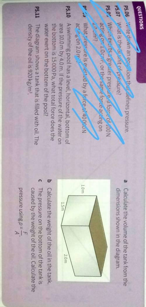 The diagram shows a tank that is filled with oil. the density of the oil is 920kg/m³.

a. calculat