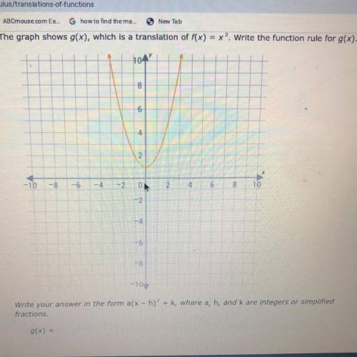 The graph shows g(x), which is a translation of f(x) = x². Write the function rule for g(x).

Writ