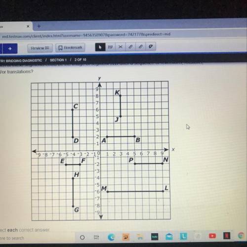 Seven line segments are shown on the coordinate plane.

Which of these segments could be the image