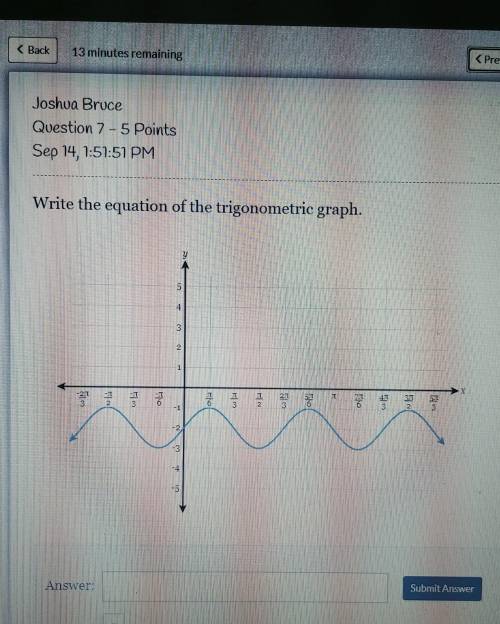 Write the equation,of the trigonometric graph! help please asap