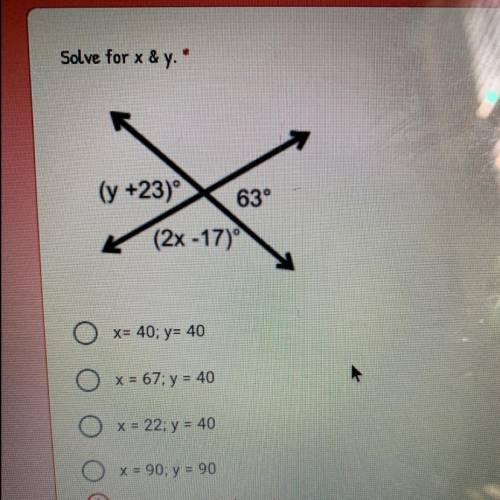 I know y= 40 but what is x ?