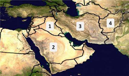 Analyze the map below and answer the question that follows. A map of the Middle East. Countries are