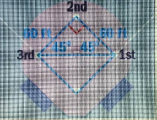 The bases on a softball field form a square with a side length of 60 feet. You throw a softball fro