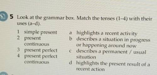 5 Look at the grammar box. Match the tenses (1-4) with their uses (a-d). 1 simple present a highlig