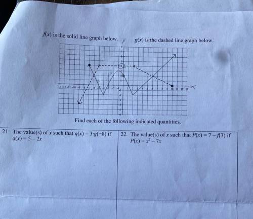 The value(s) of x such that g(x) = 3•g(-8) if

q(x) = 5 - 2x
The value(s) of x such that P(x)=7-f(