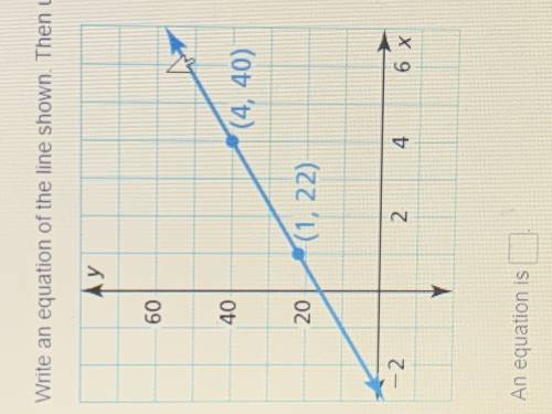 Write an equation of the line shown. Then use the equation to find the value of x when y=70.
