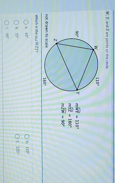 W, Y, and Z are points on the circle. Which is the m<WYZ?