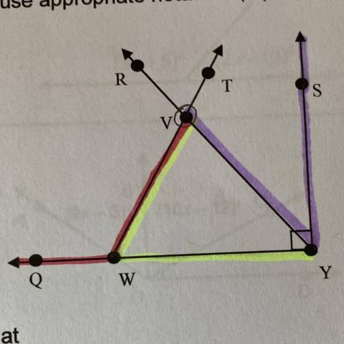 Name a pair of vertical angles with vertex V