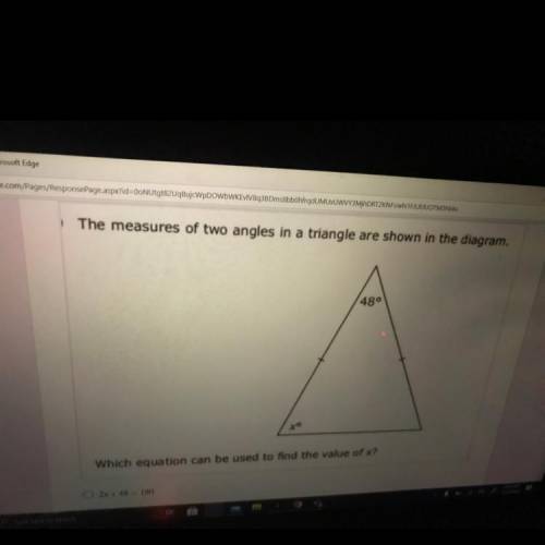 The measures of two angles in a triangle are shown in the diagram.

480
Which equation can be used