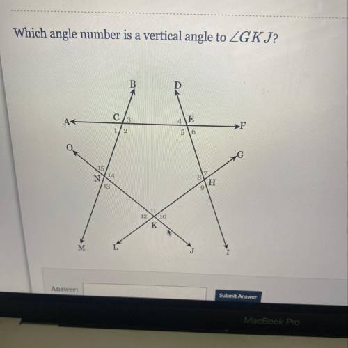 Which angle is a vertical angle to GKJ