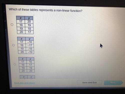Can you help me please this is timed...

Which of these tables represents an non-linear function?